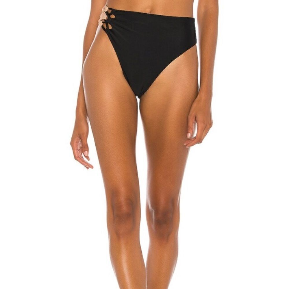 Camila Coelho Andres High Waist Bottom in Black & Nude Small NWT